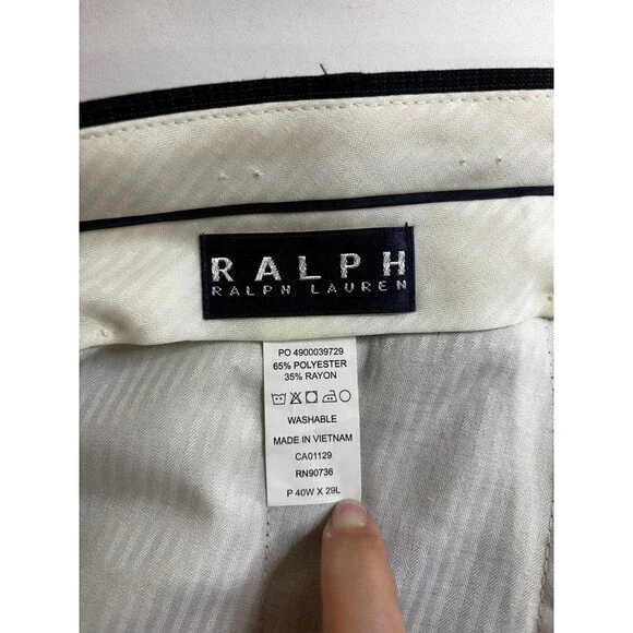 Ralph Ralph Lauren Mens 40x29 Gray Pleated Dress Pants Trousers Washable - Picture 3 of 6